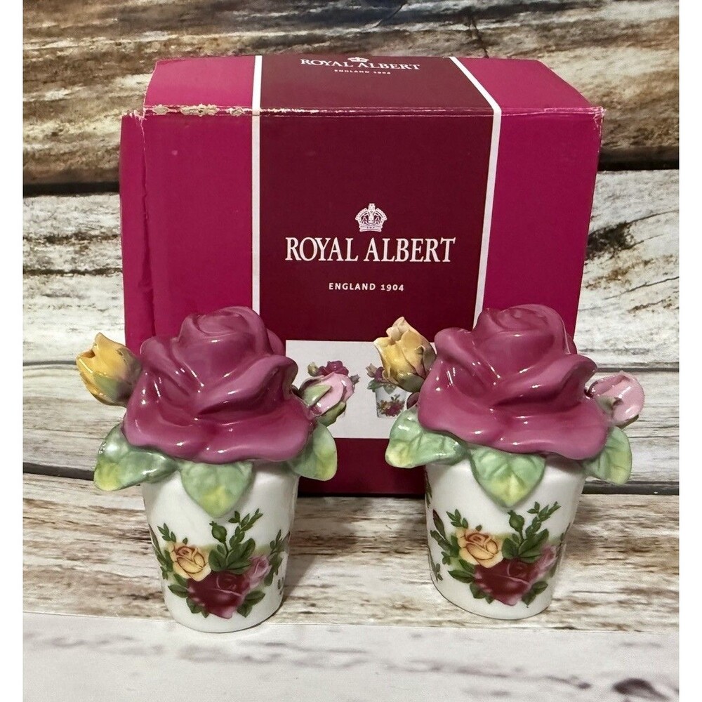 Pair of Royal Albert Old Country Roses Sculpted Rose Salt and Pepper Shakers